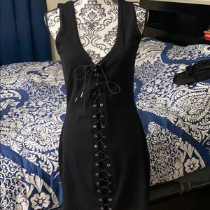 Current mood lace up ribbed dress